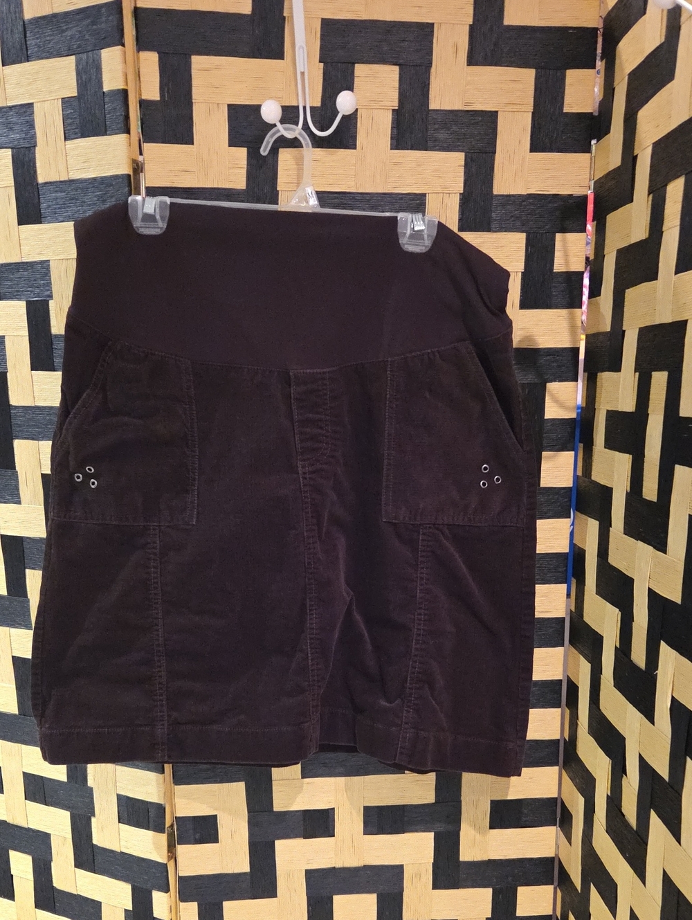 Thyme Maternity Brown Maternity Skirt with Stretch Waistband
